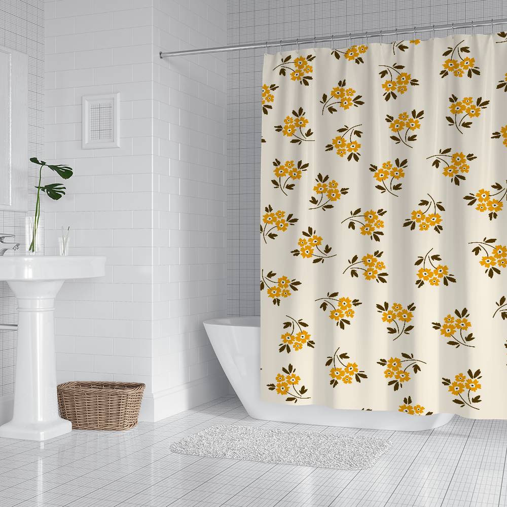 

Fresh Small Floral Shower Curtains 180Cm Polyester Modern Style Bathroom Curtain With Hooks Waterproof Funny Shower Curtain W60H190(CM)-1 Pcs