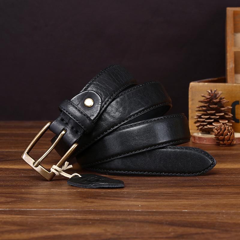 Retro Heavy Industry Washed Old Double-Sided Leather Pure Cowhide Belt Women S Fashion Guochao Versatile Jeans Belt Men 90cm