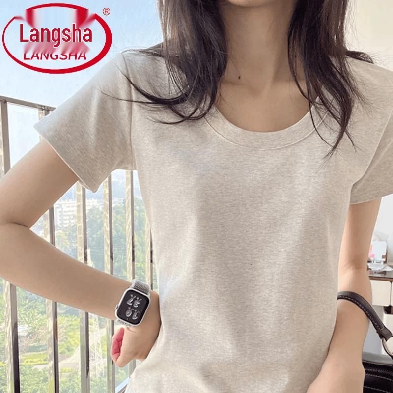 Langsha Women s Solid Short Sleeve T-Shirt XXL