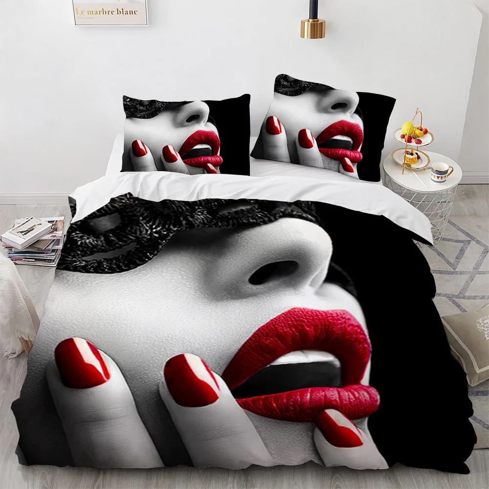 

New Beding Set Adult Peoples Winter Comfortable Quilt Cover Sets Sexy Lips Home Textile Bed Linens Bedrom Warm Comforter Set Soft Duvet Cover 3d 135*200cm Eu-Single