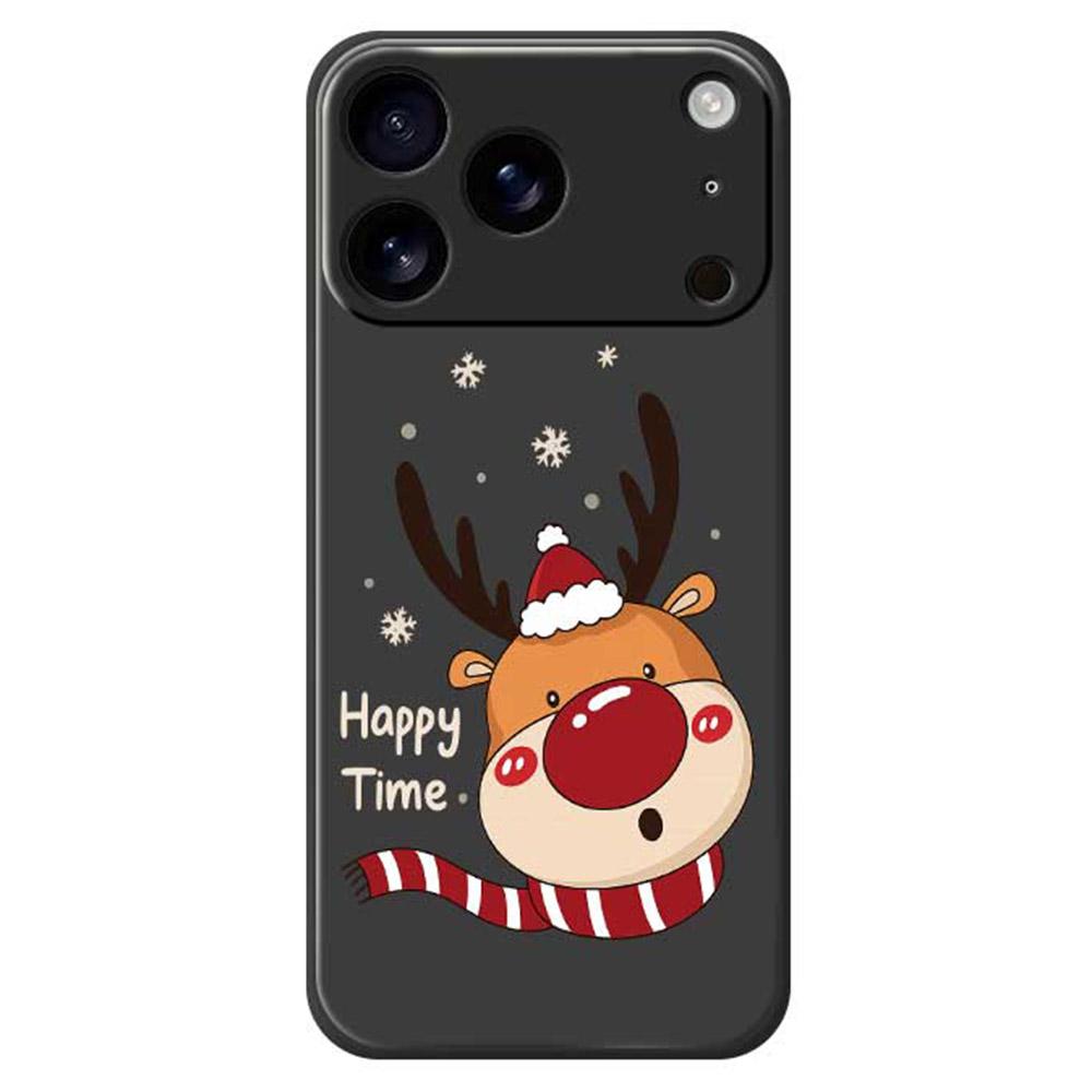 

For iPhone 17 Pro Max Case Deer Head Pattern Printing Straight Edge TPU Phone Back Cover Black