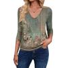 Damenmode Lässig V-Ausschnitt Dreiviertelarm Print Top