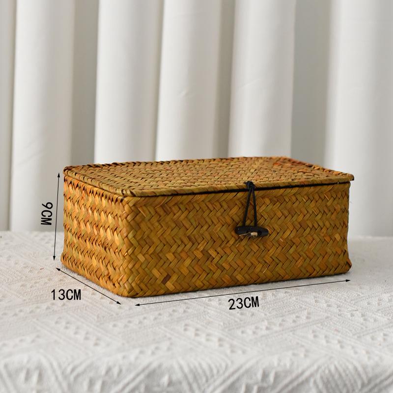 

Handmade seaweed bamboo basket gift box, wedding woven storage box with lid, rectangular rattan braided gift box wholesale Rectangular with lid, small size 178g