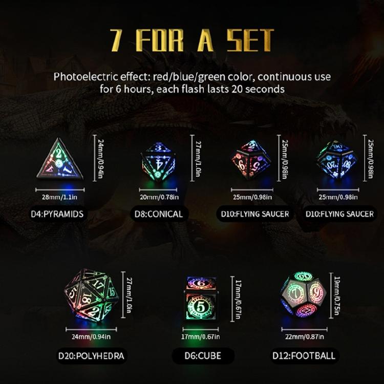 7 Pcs Polyhedral Dices Rechargable LED Dices Role Playing Game Accessories