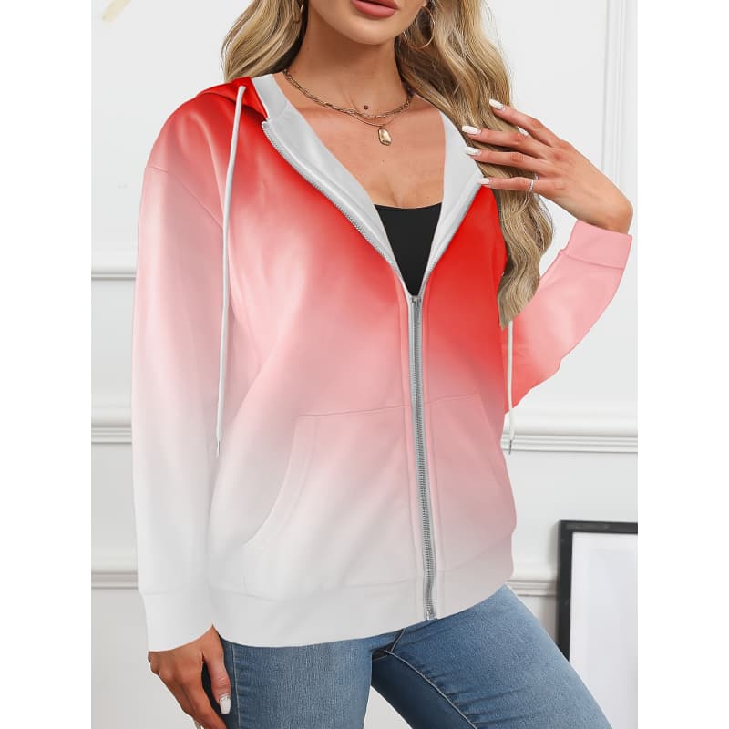 Damen Kapuzenpullover mit Reißverschluss, 3D-Druck, lange Ärmel, lässiger Sportstil