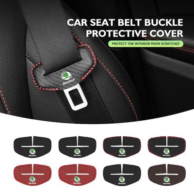 IVSX7 PU Leather Car Seat Belt Buckle Clip Cover Protector Anti-Scratch Case For Octavia A5 A4 Mk1 2 Fabia Superb Rapid Mk3 Yeti