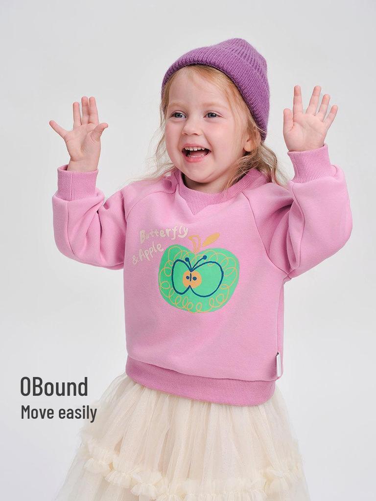 2025 Winter Kids' Fleece-Lined Cartoon Sweatshirt - Round Neck, Long Sleeve for Boys & Girls