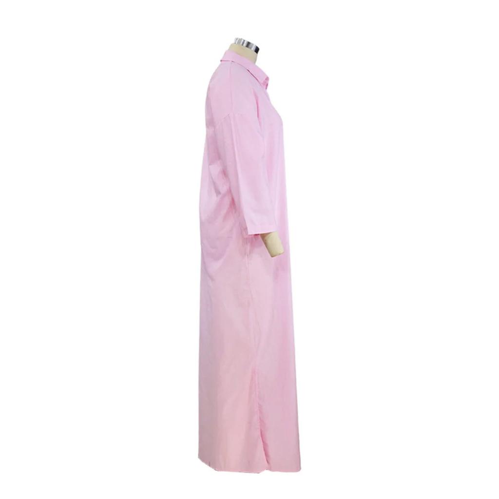 Summer Womens Fashionable Solid Color Cotton Linen Shirt Dress Elegant Casual Party Dress New Lapel Button Slit Midi Shirt Dress