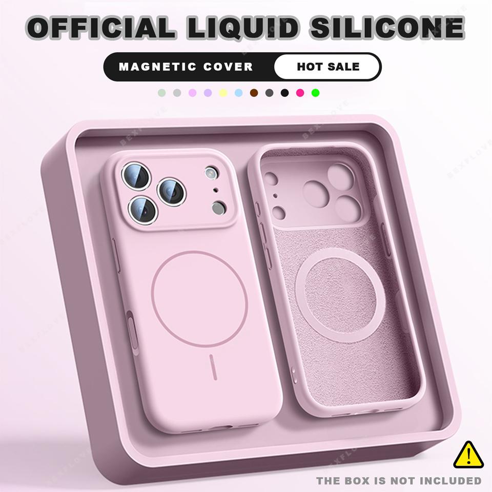 Official Magnetic Phone Case For iPhone 11 12 13 16 17 Pro Max Air 15 14 16 Plus Magsafe Liquid Silicone Charge Protector Cover