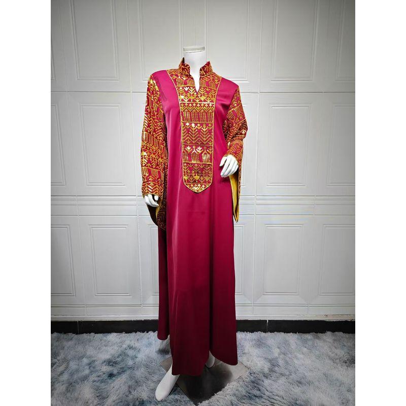 

New Arrival Djellaba Sequin Embroidery Long Sleeves Dress Sequined Embroidered Robe Dres Red 2XL
