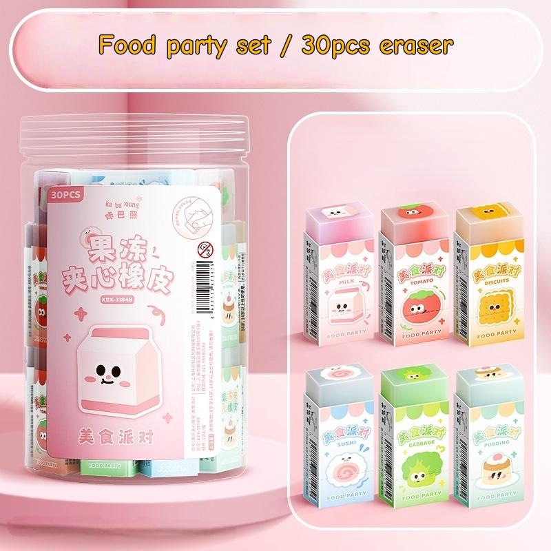 30pcs Cute Erasers Rainbow Mood & Food Party Erasers Kawaii 3D Pencil Eraser for Cleaning Students Back to School Supplies