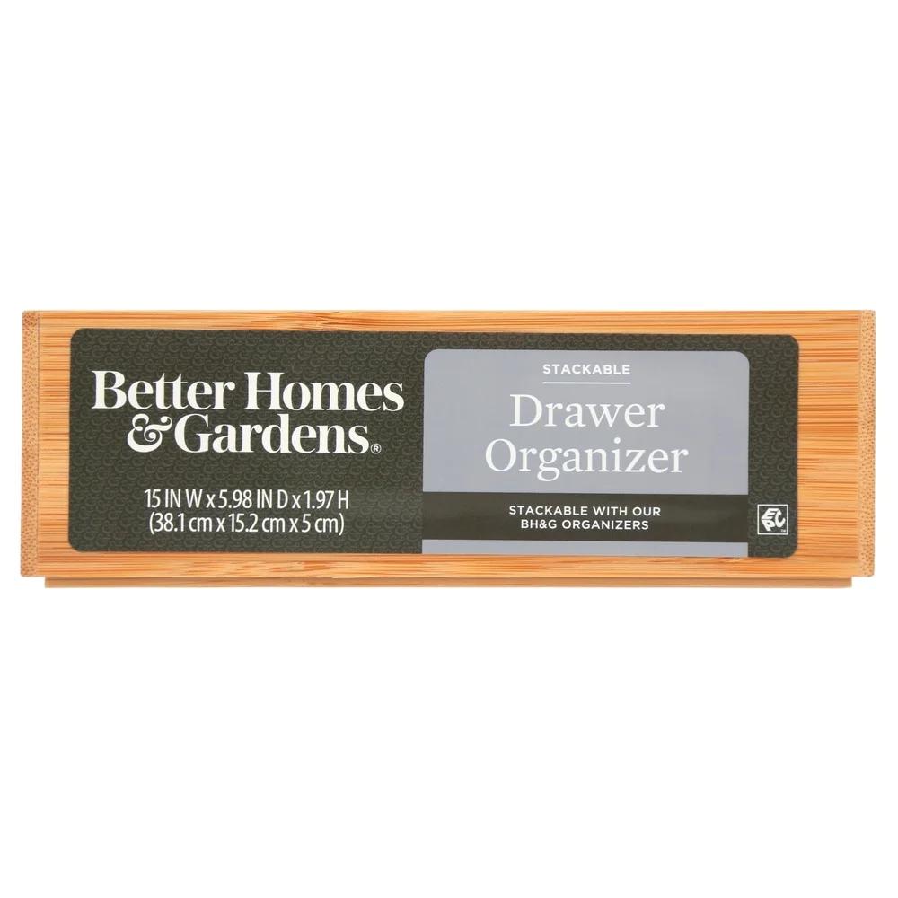 Bamboo Drawer Organizer Stackable Storage Box Kitchen Office Bathroom Essentials Eco-Friendly Natural Bamboo Design