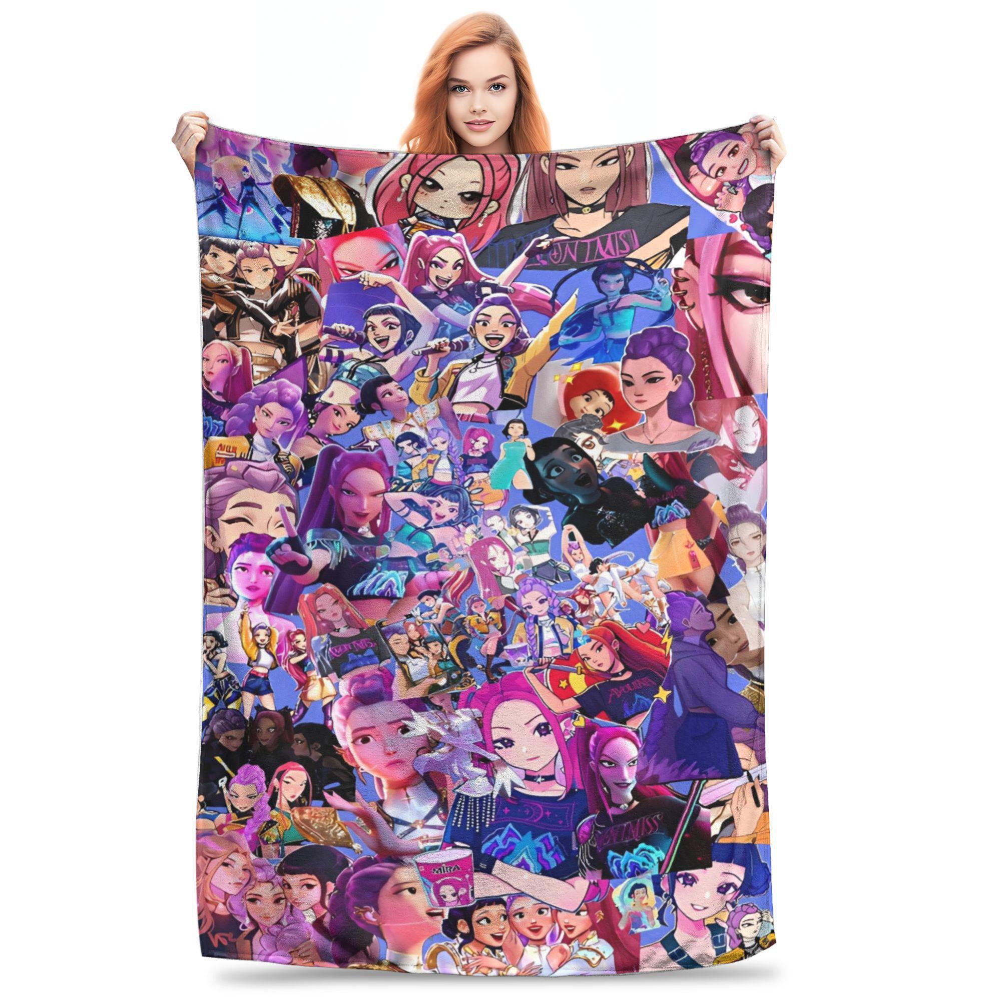 

Huntrix KPop Demon Hunters Mira Zoey Rumi Blanket Picnic Flannel Throw Blanket For Outdoor Soft Design Quality Bedspread Gift 76x102cm