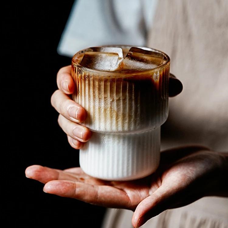 Vertical Stripes Ribbed Glass Set Coffee Latte Cup Water Tea Drinkware Milk Juice Mugs Wine Cocktail Whisky Dessert Container