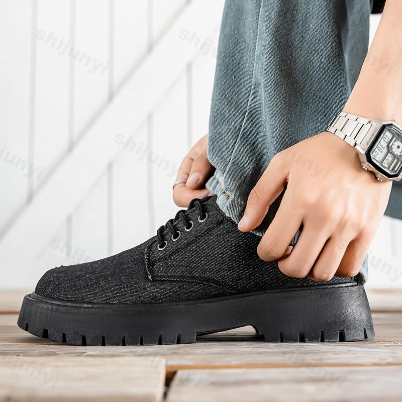 Fashion Men Canvas Leather Shoes 2025 Autumn Leisure Loafers Lace Up Platform Comfortable Non Slip Fashion Derby Shoes Wedding Party