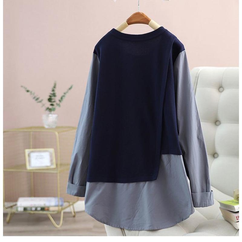 Plus Size Women S Long Sleeve Loose Fake Two Piece Casual Shirt