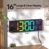 JALL 16.2" Large Digital Wall Clock with Seconds, Bluetooth Sync, Alarm Big LED, RGB Color, DST Temperature for Classroom Bedroom Garage Gym, Mount,