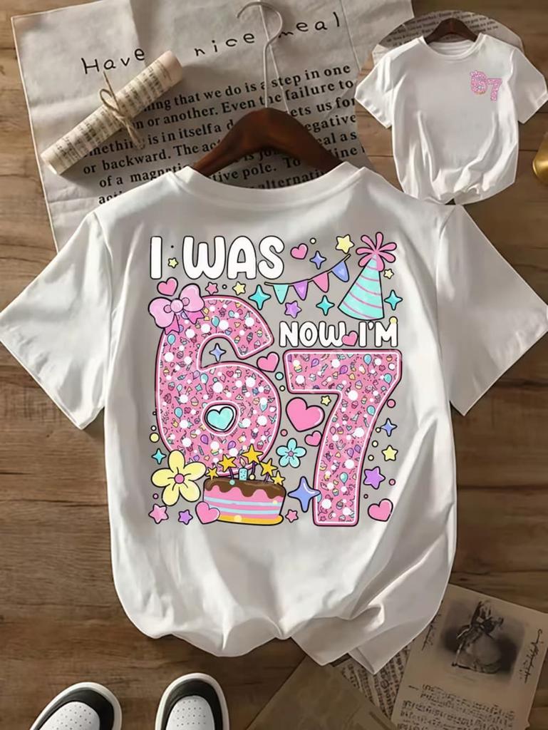 67 Meme T-Shirt for Girls 6-7 Years Old Birthday Party Gifts Summer Short Sleeve Tees Crew Neck Graphic Y2k Children's Clothing