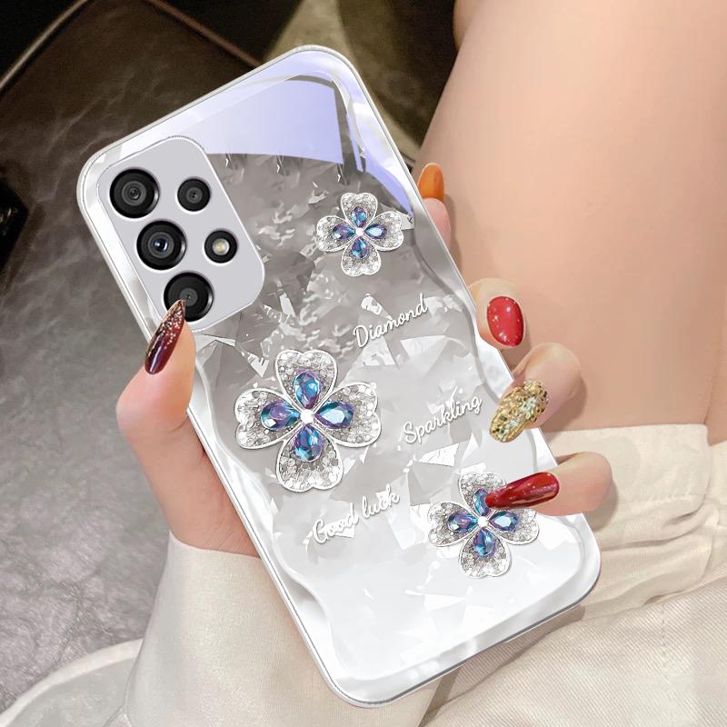 Gehärtetes Glas Handyhülle Für Samsung Galaxy S10 4G S20 11E 30 S21 21Fe 22 Pro S23 Ultra 5G S8 S9 Wasser Diamant Blumen Blätter