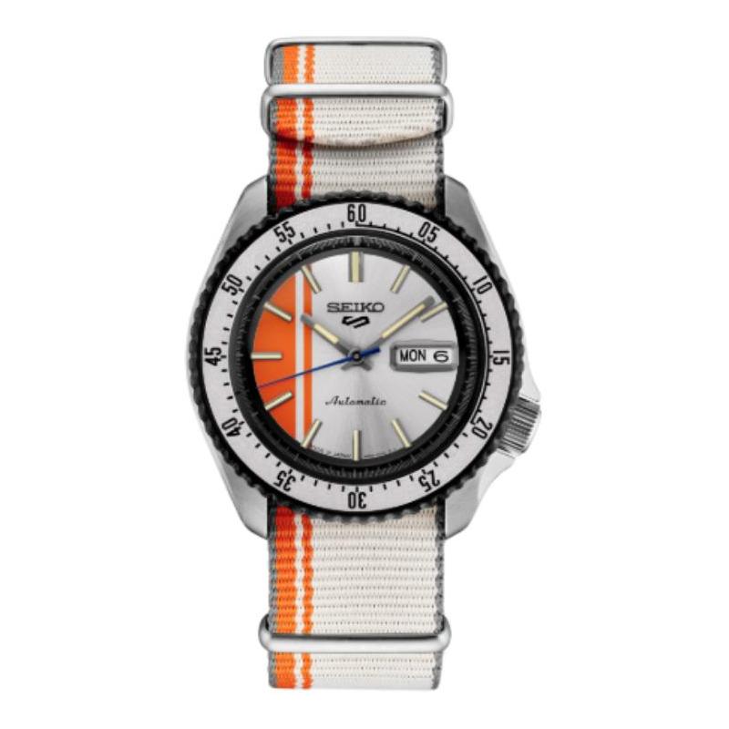 SEIKO seiko5 100 meters waterproof Automatic nylon strap 42.5*46mm men s watch silver dial SRPK73 серебряный