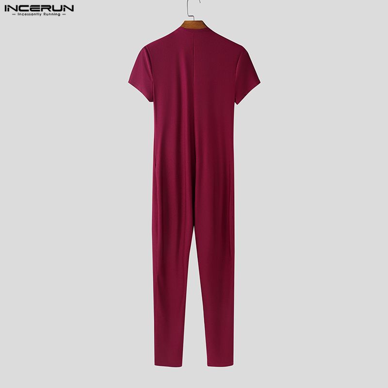 INCERUN Men Zip-up Long Sleeve Fitted Long Pajamas Jumpsuits Bodysuits Underwear