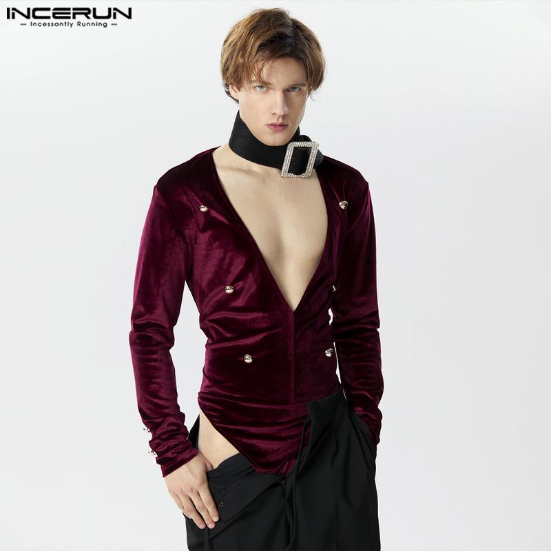 

INCERUN Элегантные мужские бархатные трусы с длинными рукавами и низким вырезом Боди