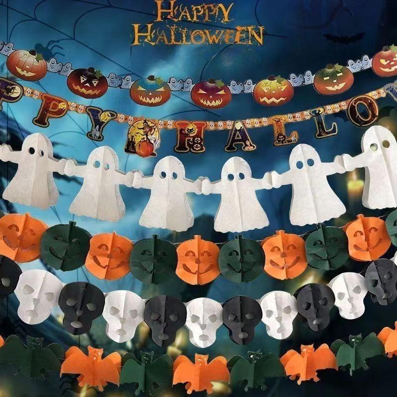 1-20PCS 3M Halloween Hanging Garland Bunting Bat Vampire Pumpkin Ghost Spider Paper Banner Happy Party Home Decorations