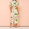 Summer Women's Elegant Casual Printed Bubble Sleeve Belted Long Dresses