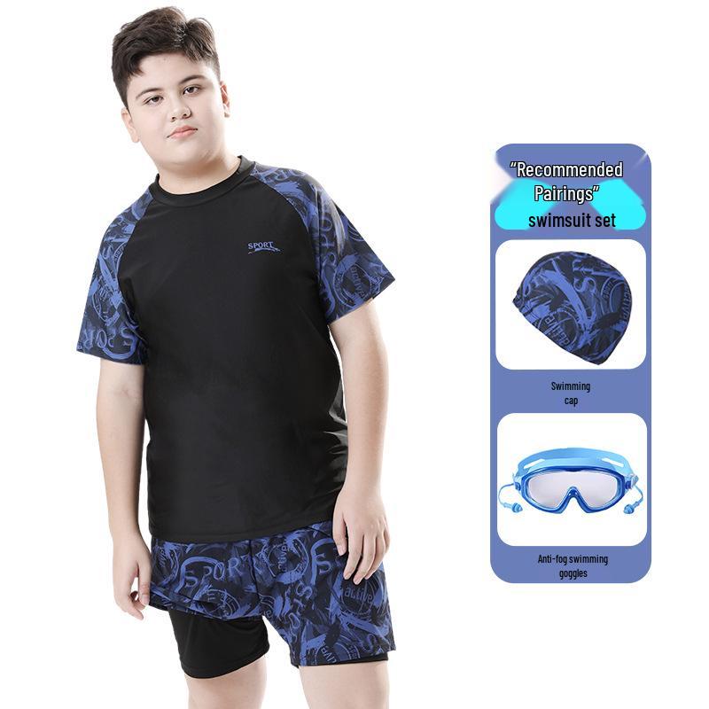 Boys' High-Elastic Quick-Dry Swimsuit Set - Anti-Embarrassment, Two-Piece Beachwear for Tweens and Teens