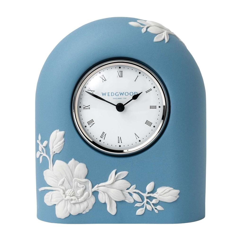 Wedgwood Jasper Desk Clock (Officially Imported) 14cm Tall, Magnolia Blossom Design, Perfect as a Wedding Gift