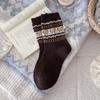 Winter and Autumn Wool Socks - Children's Fel Island Bow Tie Mid-length Socks, Warm and Retro Marbled Ribbed Pile Socks