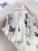 2026 Gentle Style Women's Floral Tencel Linen V-Neck Top & Skirt Set
