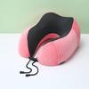 U-Shaped Memory Foam Neck Pillow with Buckle Design - Solid Color, Slow Rebound, Foldable for Office Naps