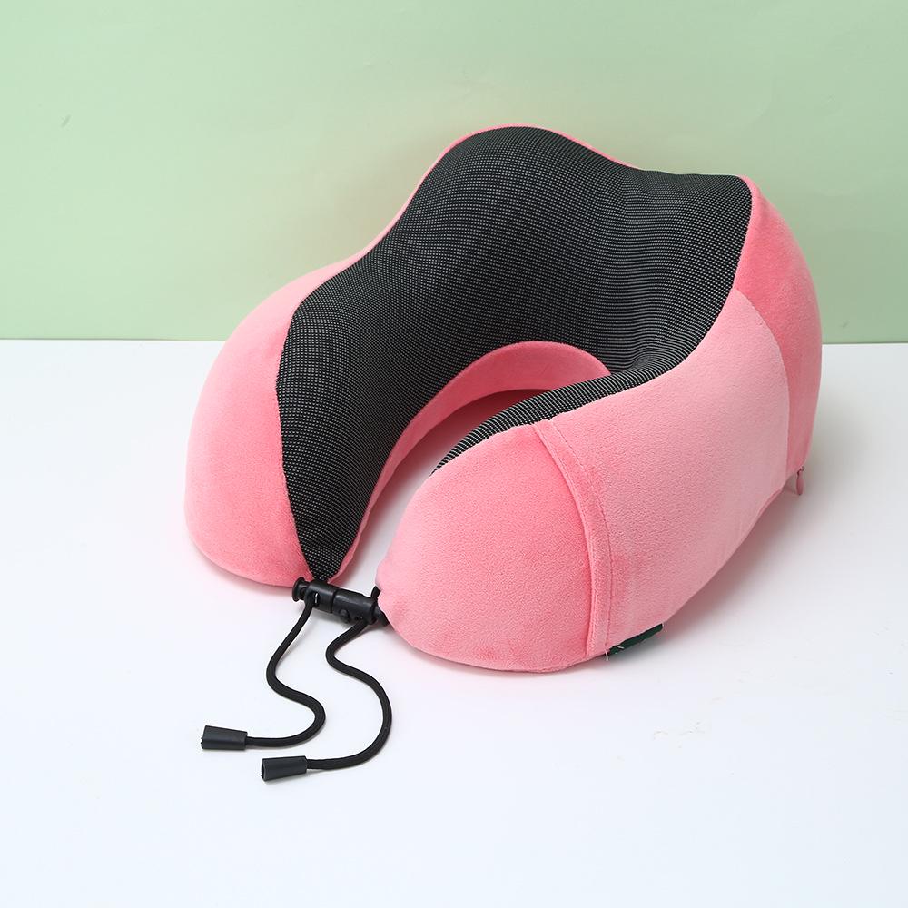 U-Shaped Memory Foam Neck Pillow with Buckle Design - Solid Color, Slow Rebound, Foldable for Office Naps