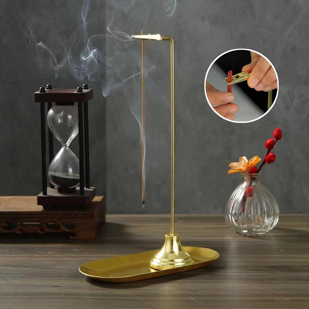 (TUISKU) Brass Hanging Incense Holder with Dish for Living Room, Bedroom, Feng Shui, Relaxation, and Healing