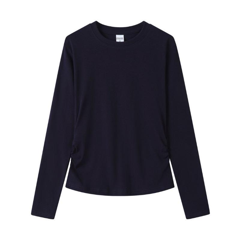 Autumn gram elastane yarn women's waist slim slim slim crew neck shirt bottoming shirt top casual long sleeves