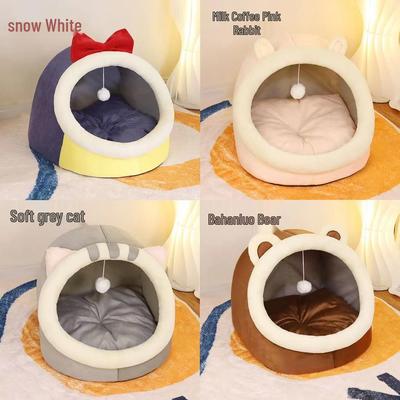 Cozy Cat-Shaped Dog House: Warm Half-Closed Bed Mat for Cats & Pets