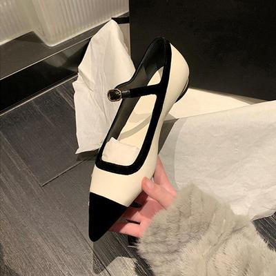 Sheepskin Pointed Leather Shoes Light Mouth Color Matching Flat Mary Jane Shoes Temperament Single Shoes Women's Versatile Ladyshoes