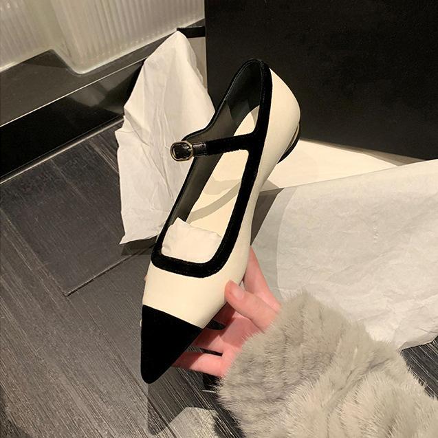 

Sheepskin pointed leather shoes light mouth color matching flat Mary Jane shoes temperament single shoes women s versatile ladyshoes 40