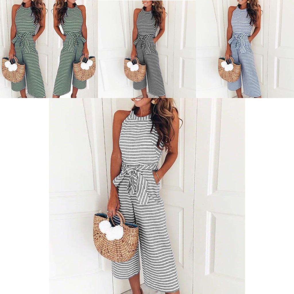Stylowe Damskie Letnie Pasiasty Szerokie Nogawki Świąteczne Kombinezony Eleganckie Culotte Idealne Na Każdą Okazję