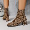 2025 Autumn/Winter Leopard Print Women's Fashion Boots - Square-Toe Chunky-Heel  Suede High-Heel Ankle Boots