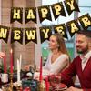 Happy New Year 2026 Banner - Black and Gold Metallic Hanging Bunting Sign with Lettering for New Years Eve Party Decor, Holiday Celebration Backdrop