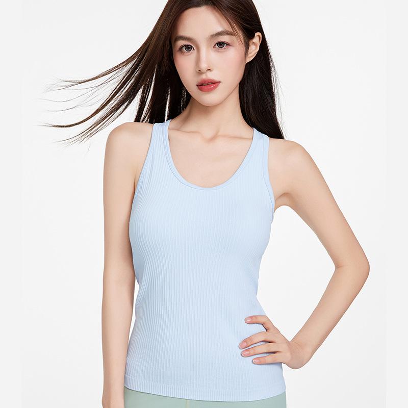 New Yoga Tank Top Double Layer High Elasticity Moisture wicking Strap with Chest Cushion Shockproof Sports Underwear for Women