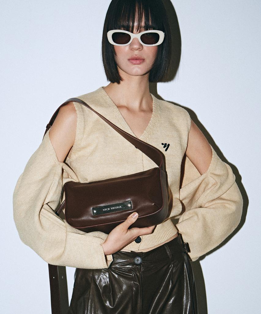 Nick&Nicole Crystal Pound Leather Bag_Brown