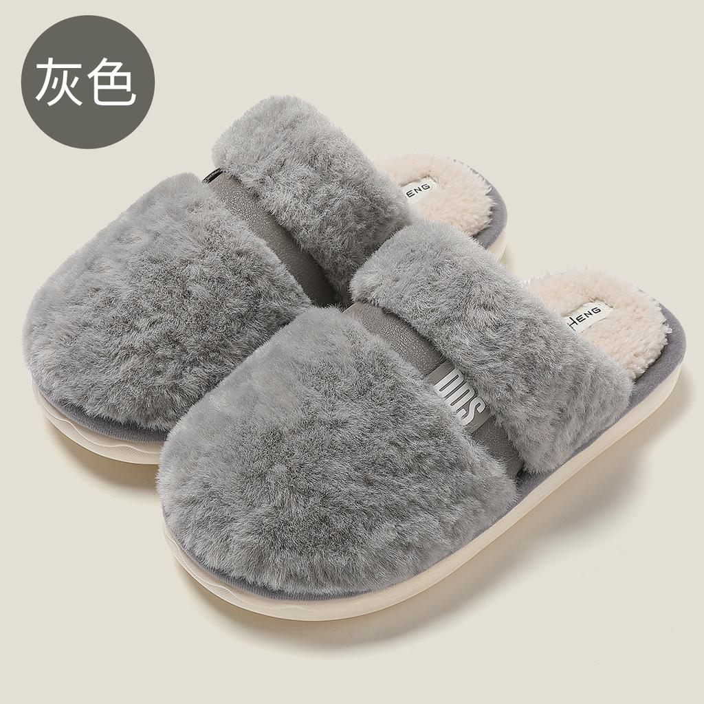 Bow cotton slippers couple indoor home winter warm thick bottom non-slip stepping on shit fluffy slippers winter