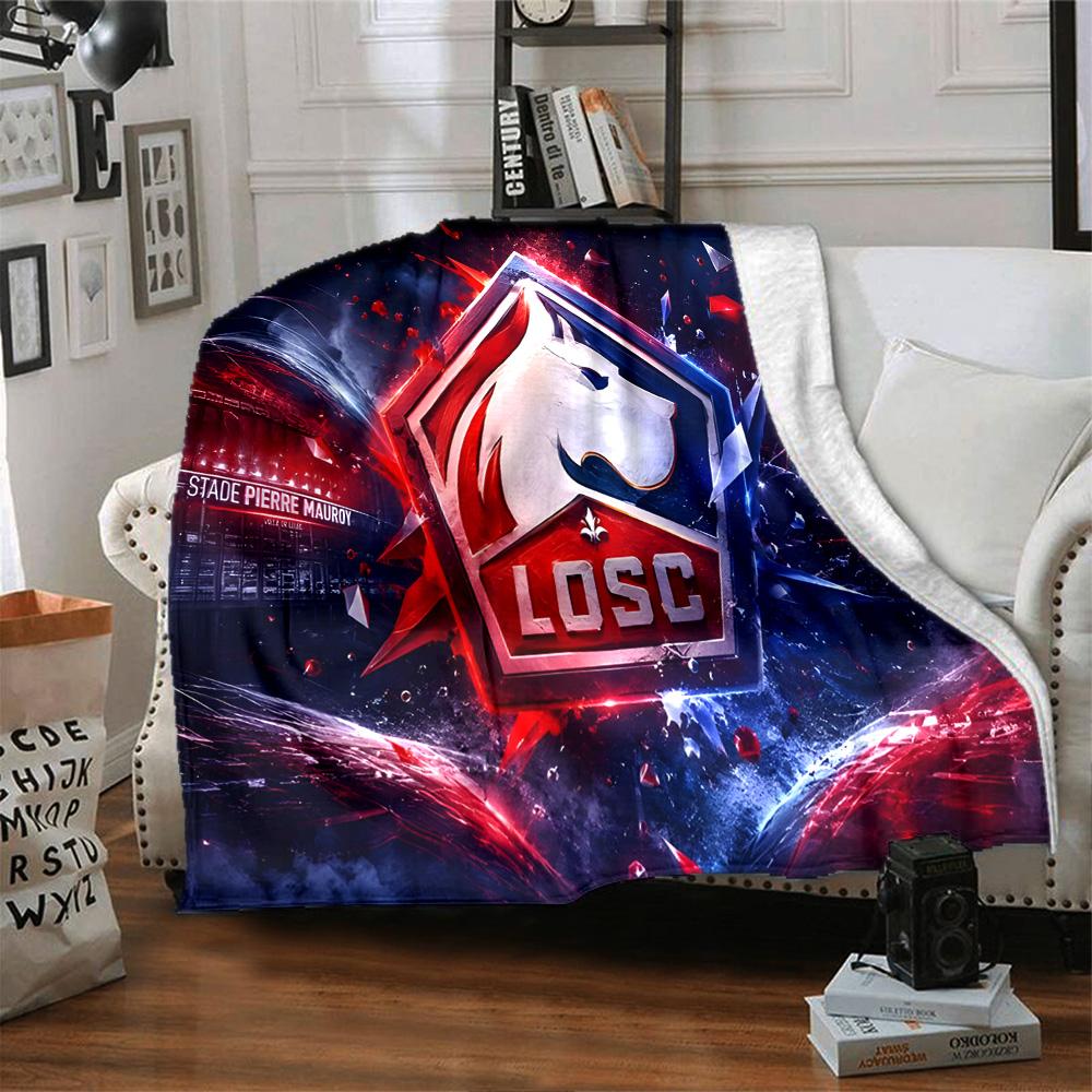 Losc Football Crest Flannel Blanket, Soft Polyester, Modern Design, All-Season for Camping, Travel, Gifts for holidays or birthdays