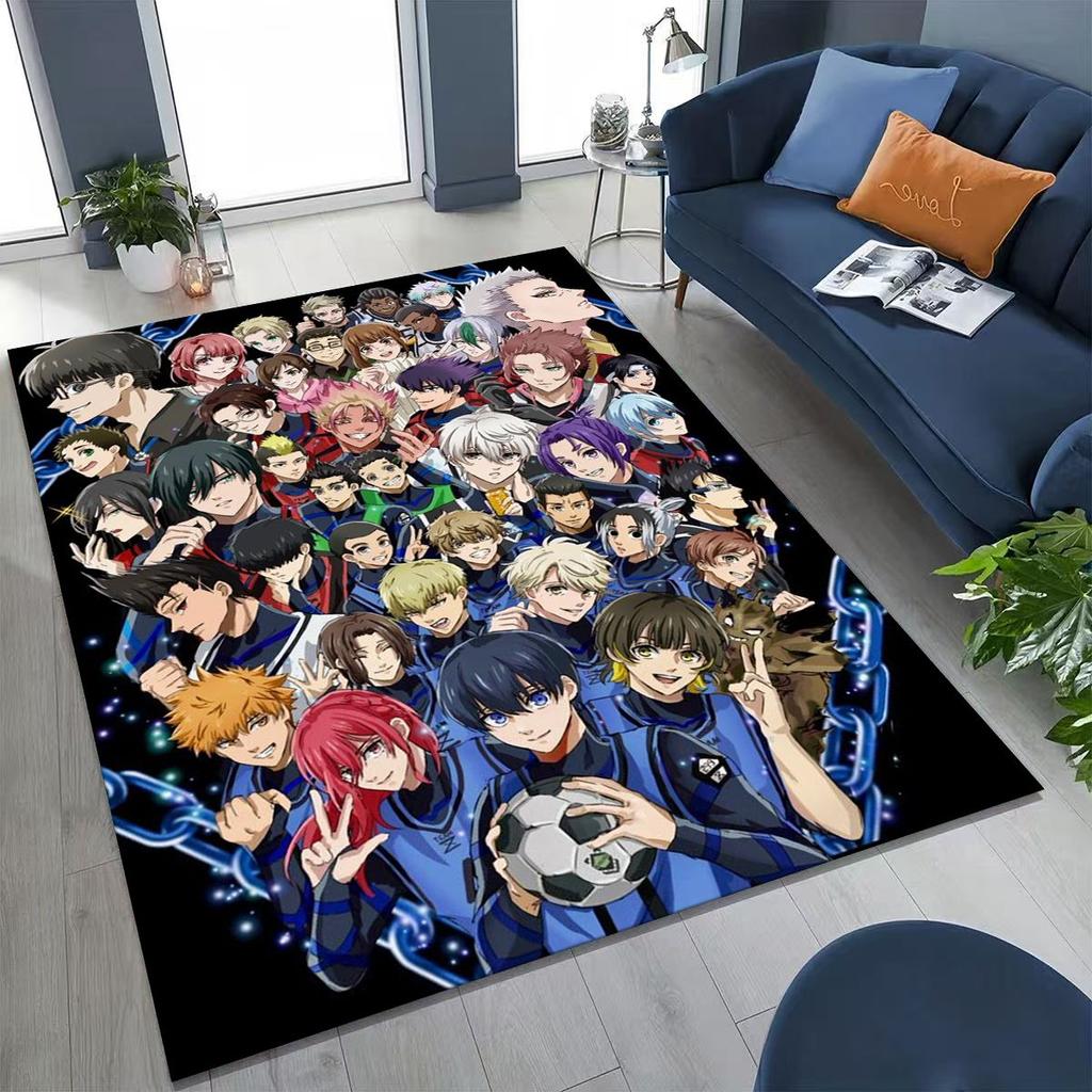 Cartoon BLUE LOCK Fußball Anime Isagi Teppich für Schlafzimmer Wohnzimmer Sofa Zuhause Fußmatte Dekor, Große Kinder Spiel Rutschfeste Bodenmatte
