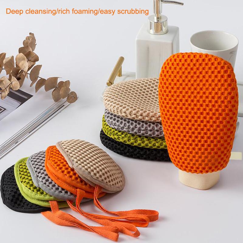 2-in-1 Bade-Luffa-Handschuh Doppelseitig Zum Entfernen von abgestorbenen Hautschüppchen und Schmutz Badehandschuh Duschlappen Schäumnetz Seifensäckchen Kann Seife hineinlegen
