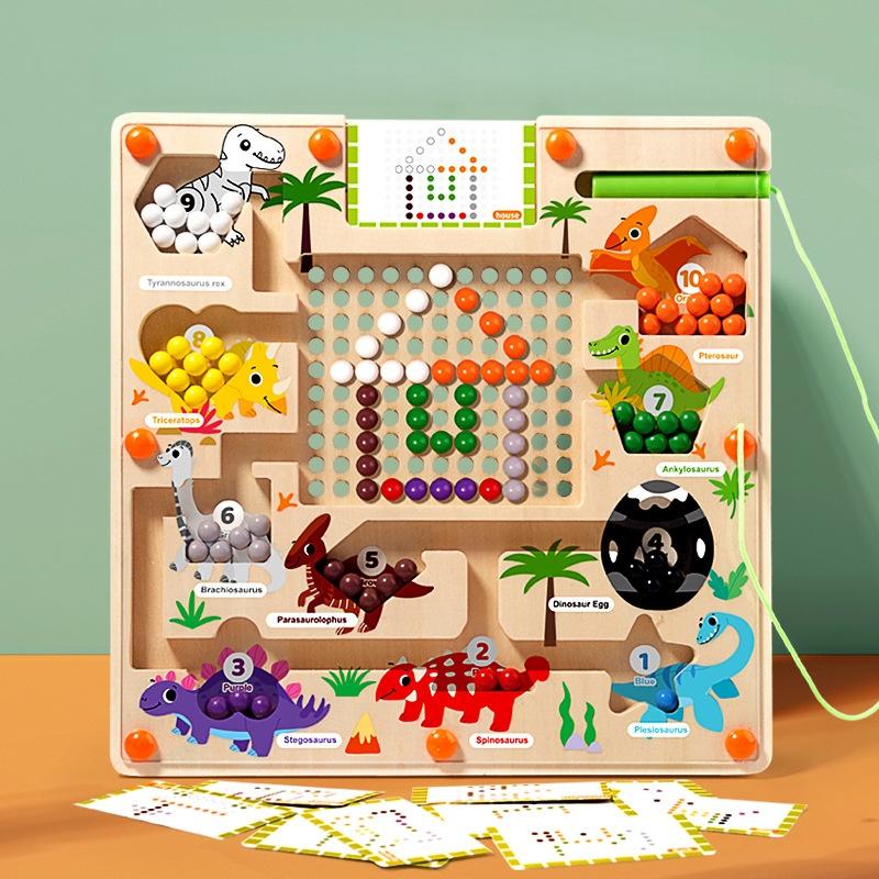 1 Sett Dinosaurlabyrint Brett Konsentrasjonstrening Fargeklassifisering Montessori Leketøy Barn Magnetiske Sorteringsleker Puslespill Leker