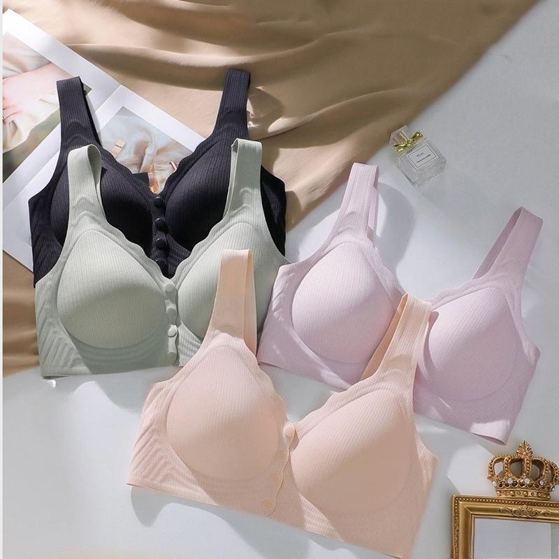Breathable Front Buckle Seamless Underwear Thin Style Large Chest Small Plus Size Middle-aged and Elderly Women Comfortable No Ring Nursing BraBra